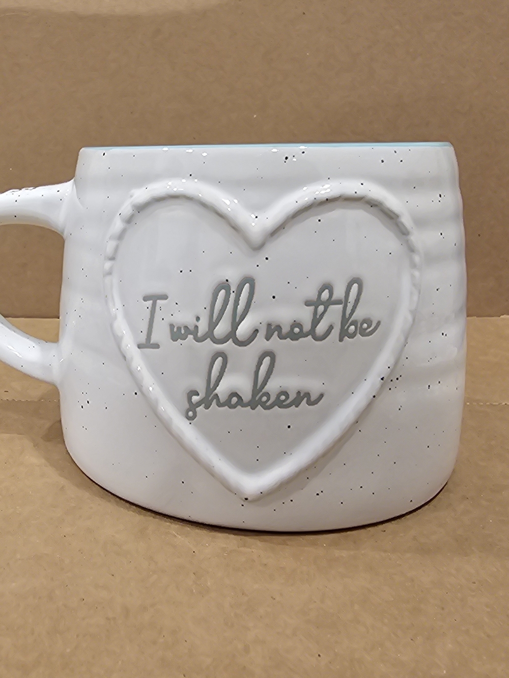 Sheffield Home White Speckled Ceramic Mug with Psalm 16:8